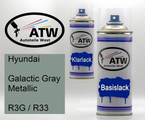 Hyundai, Galactic Gray Metallic, R3G / R33: 400ml Sprühdose + 400ml Klarlack - Set, von ATW Autoteile West.